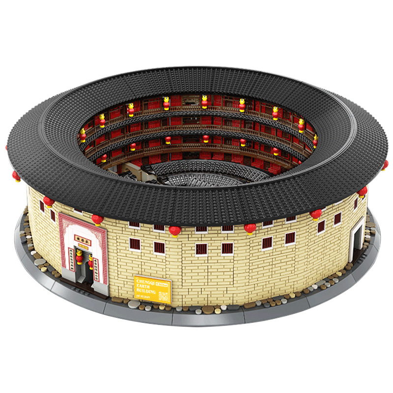 国潮中国福建永定土楼(承启楼)建筑模型国产小颗粒拼装积木