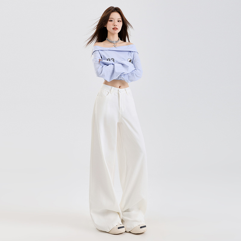 White jeans, women's Tencel three-proof fabric pants, spring and summer bestsellers, high-waisted loose elephant leg long leg pants, spandex details Picture