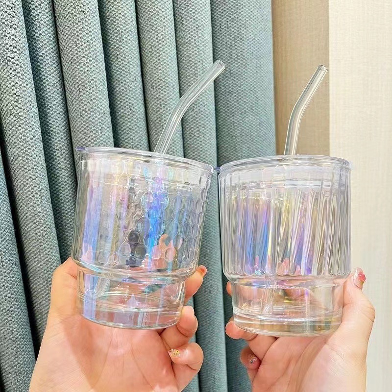 ins Wind high appearance level glass water cup dazzling straw cup net red girl bamboo cup glass wholesale Specification drawing
