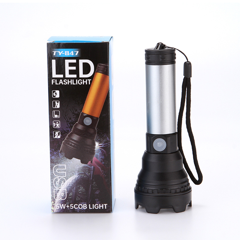 Wholesale of ABS high-intensity flashlight LED outdoor USB charging household portable 18650 waterproof small flashlight emergency light