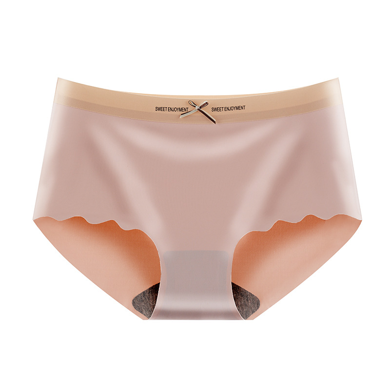 Japanese-style seamless ice silk underwear for women, contrasting color letter bow, graphene pure cotton crotch, mid-waist triangle pants for girls Item Picture
