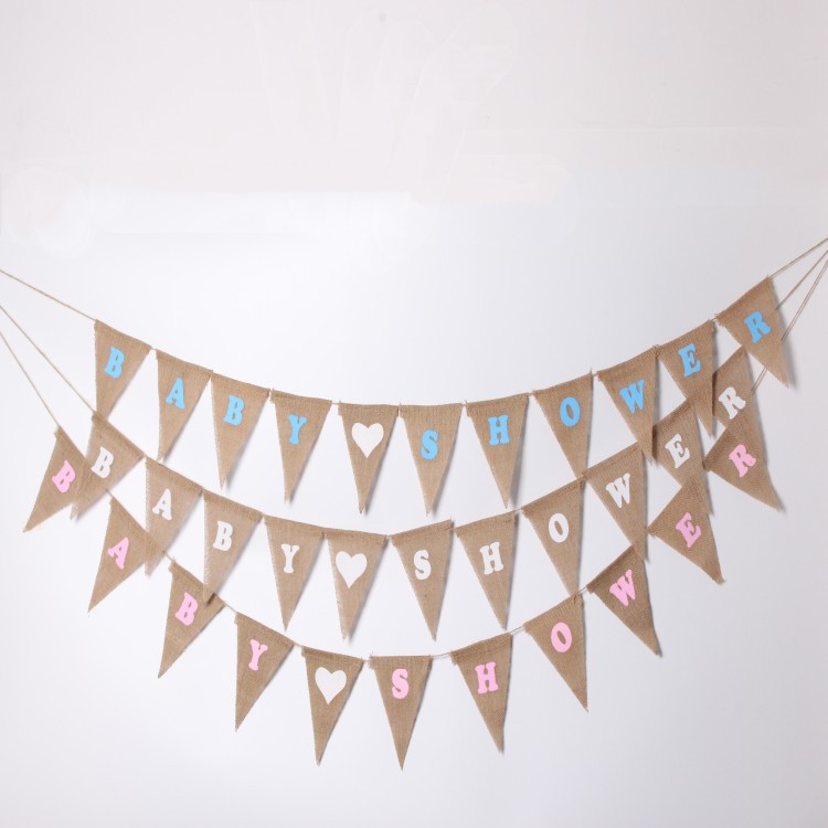 Linen triangular flag, baby shower, European retro wedding party decoration, flag hanging