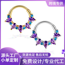2023 Amazon hot new stainless steel nose ring inset zircon ring copper trend amethyst titanium steel nose jewelry
