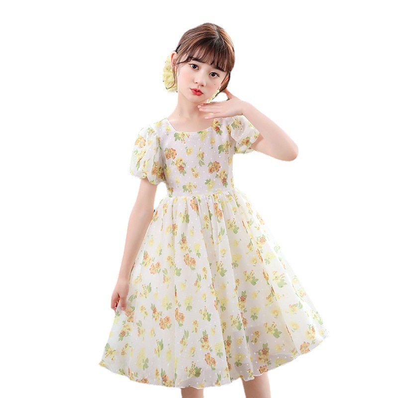 Summer Children's Dress Girls' Summer Dress 2022 New Pink Floral Dress 2022 New Girls' Big Boys' Dress Item Picture