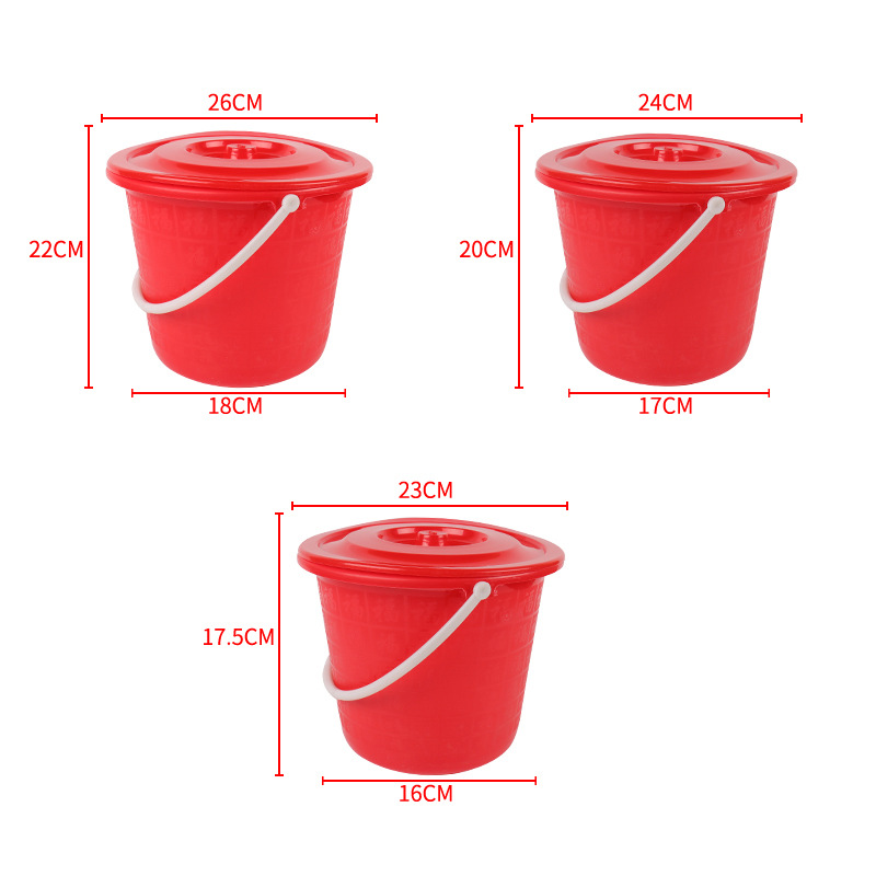 The manufacturer's new material red plastic water bucket, household thickened plastic tempered bucket, laundry bucket, and plastic water bucket with a lid for watering flowers Specification image