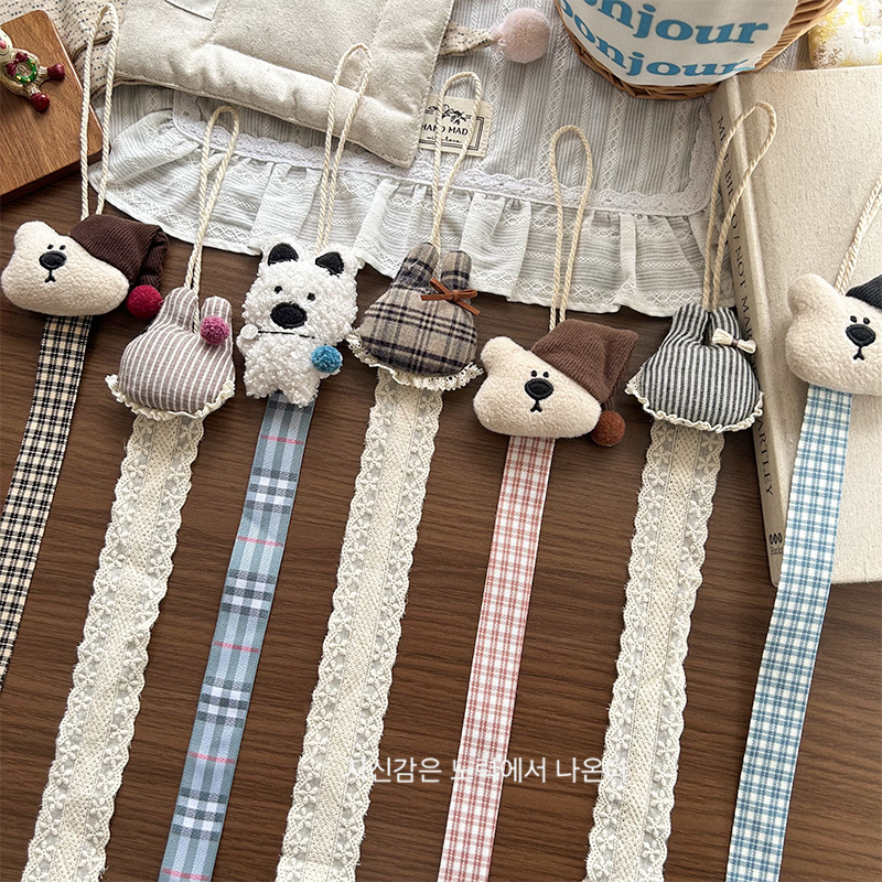 New Korean-style cartoon fabric three-dimensional cotton plug cute checkered hairpin storage with children's decorative room hanging details Picture