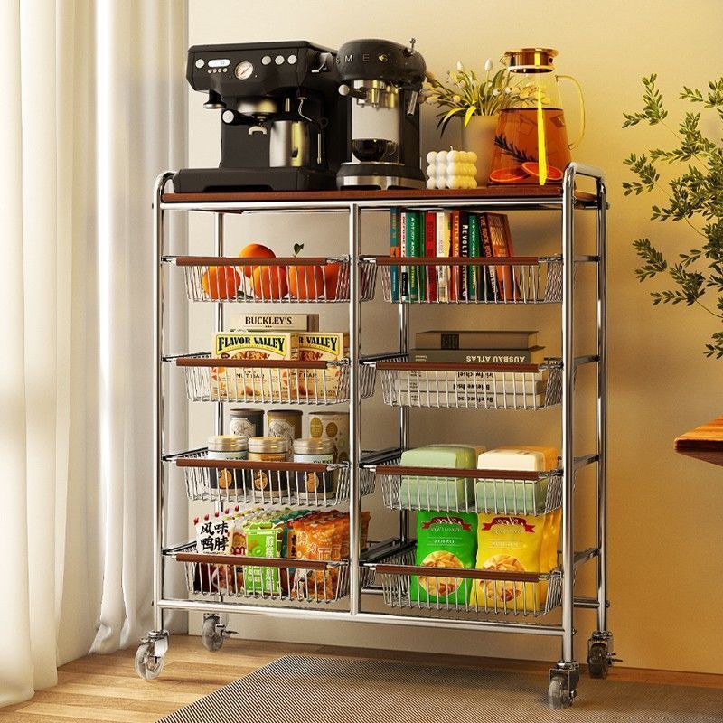 Snack cart, home living room mobile second-hand storage rack, wheeled kitchen vegetable rack, floor-standing vegetable basket details Picture