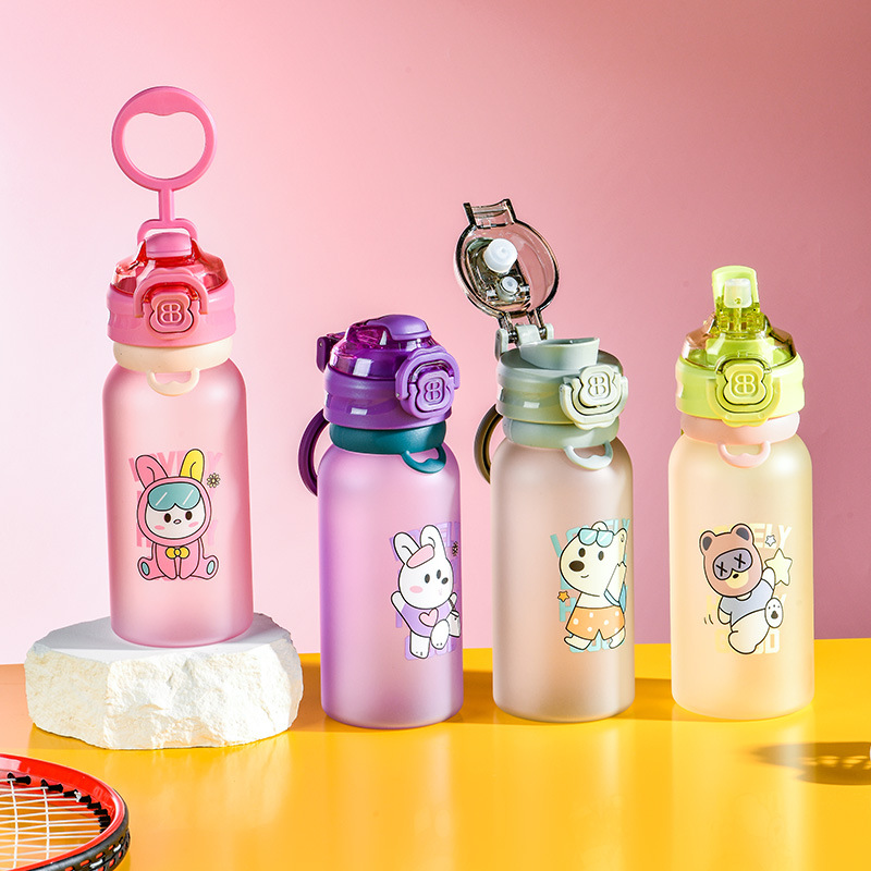 亚马逊希音TUME跨境电商卡通儿童双饮水杯小学生便捷手提吸管水壶
