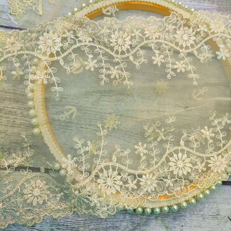 Factory Direct Love Pajamas Lace Embroidery Lace Polyester Mesh Embroidery Bar Code Beige Clothing Accessories details Picture
