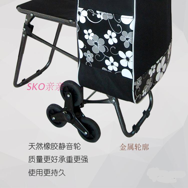 Portable folding elderly supermarket shopping cart with chair, three-wheeled grocery shopping cart with stool, stair climbing trolley, new product details Picture
