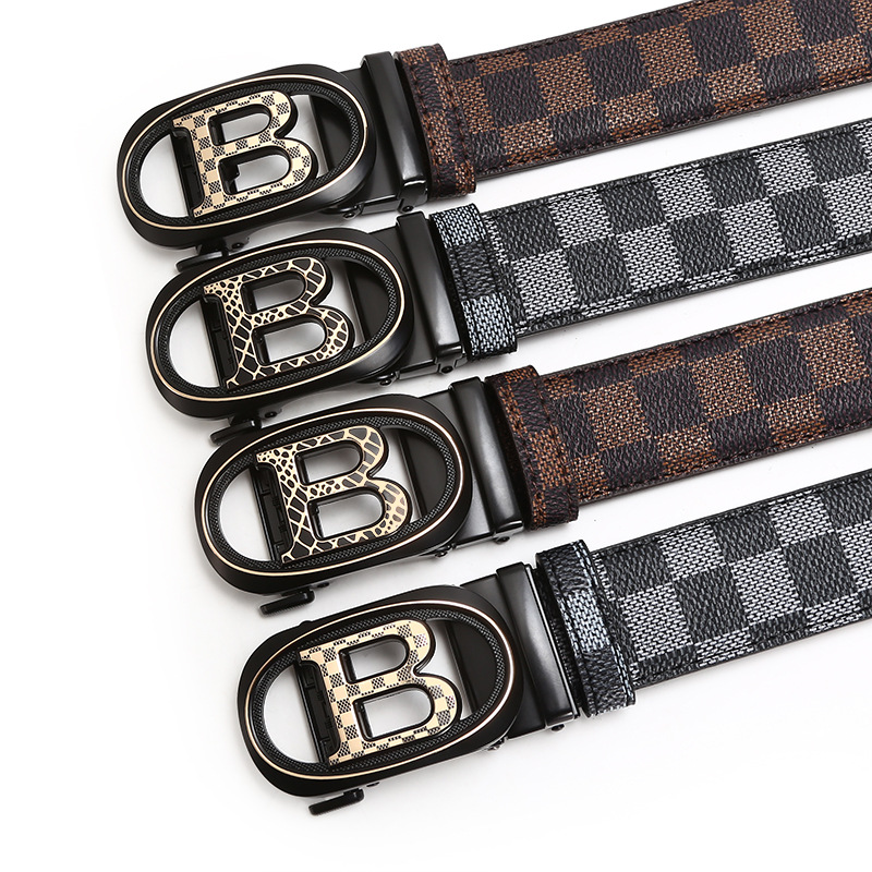 Wholesale of new cross-border belt men's trendy letter alloy automatic flag checkered business fashion belt details Picture