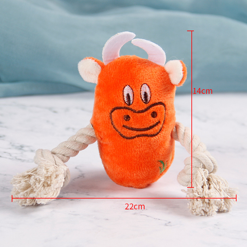 Factory direct sales of pet plush cat and dog toys, cotton rope, cartoon smiling mice, rabbits and cows Application Scenario