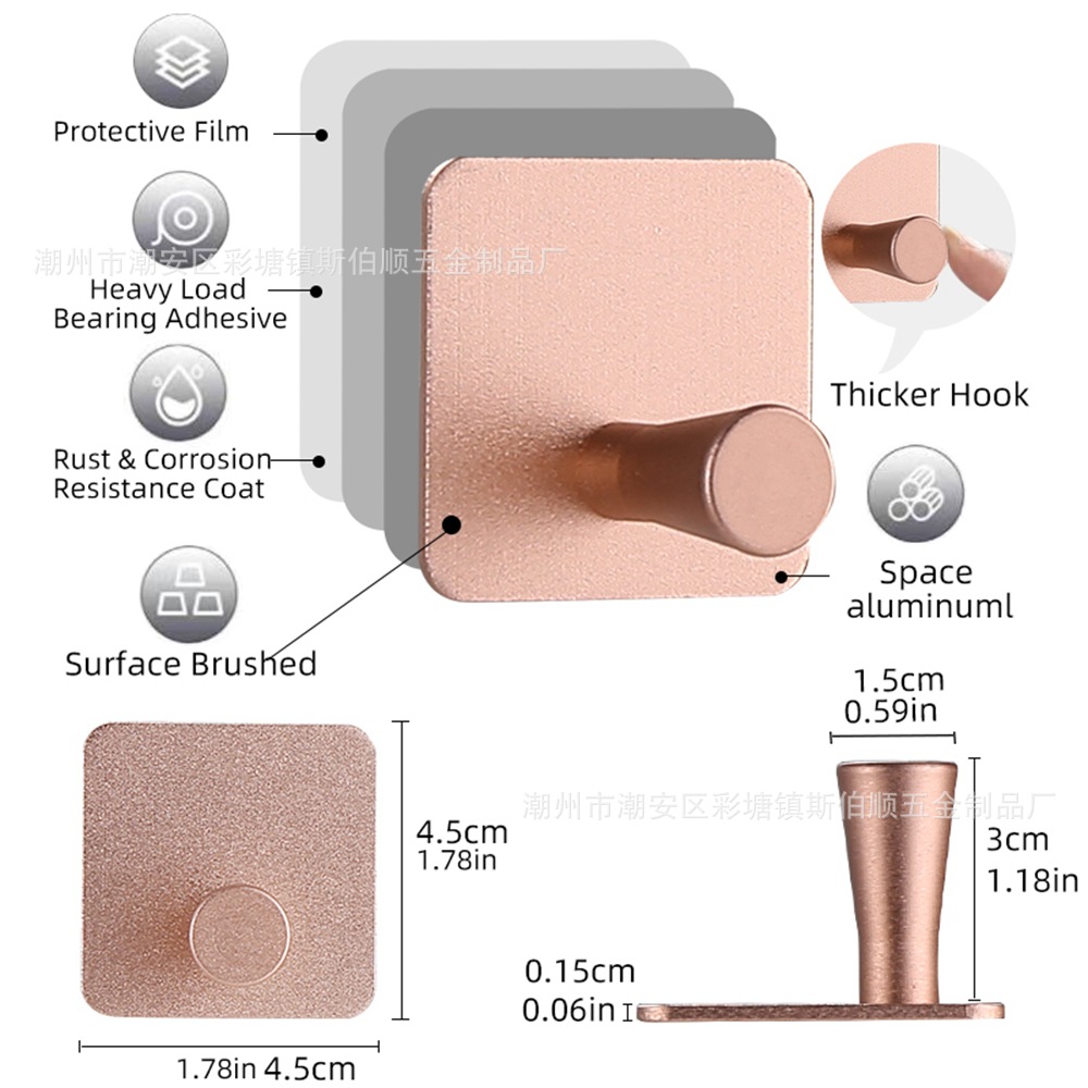 跨境太空铝免钉挂钩浴室衣钩单钩门后金属无痕挂钩厨房卫生间挂钩详情21