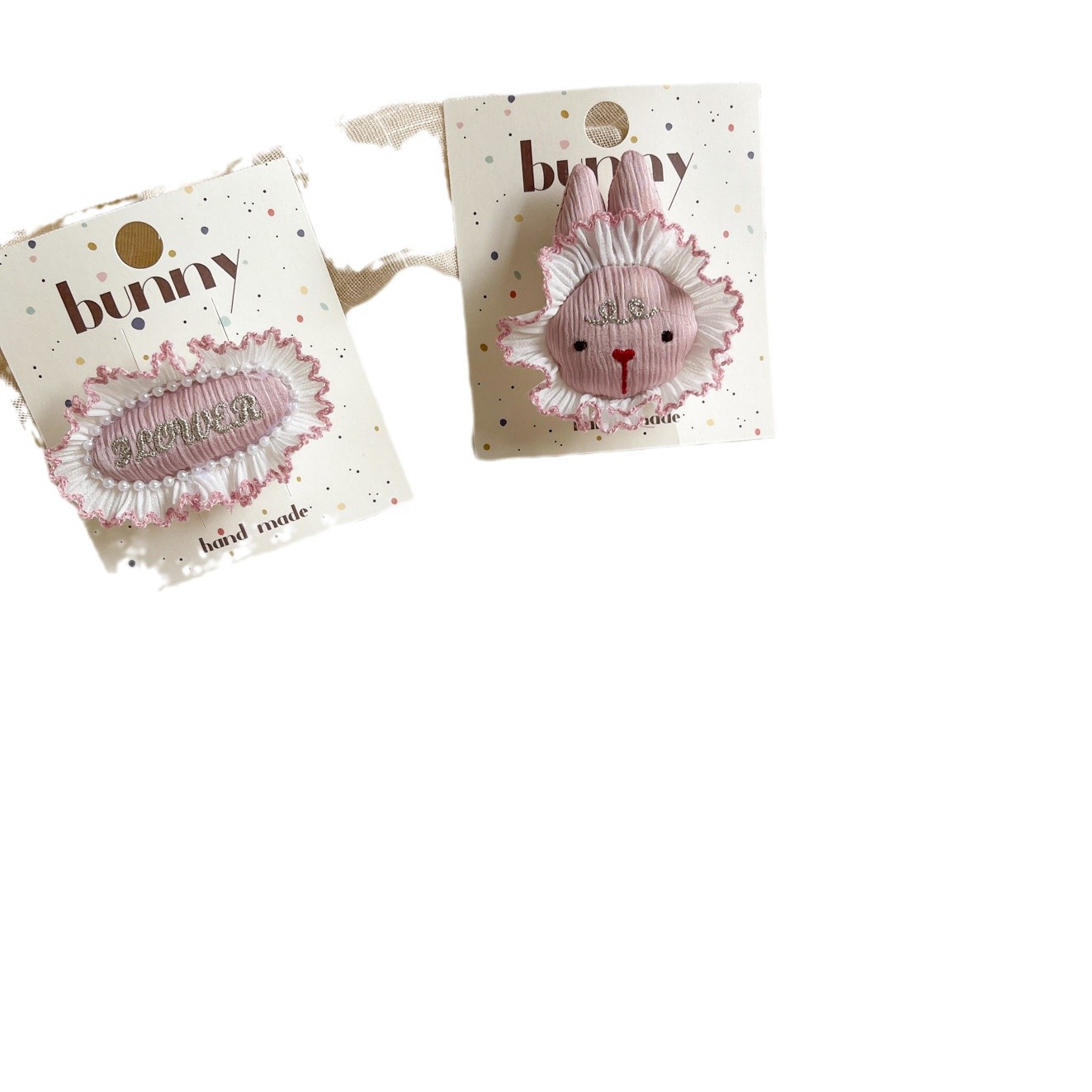 Spring 2025 Pink cartoon rabbit hairpins, lace pearl children's hair bands, sweet girl hairpins, embroidered hair ties Item Picture