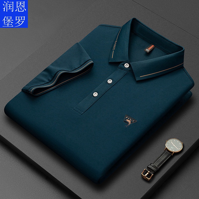 Runenbao Luo 2023 Summer New Mature Men's short-sleeved T-shirt with lapel print Middle-aged men's polo shirt details Picture