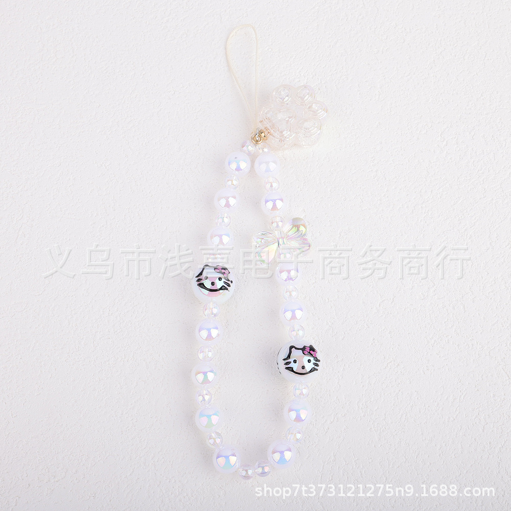 Korean InS-style girlish cartoon cat phone chain, cute dessert decoration, diy beaded phone lanyard and chain Application Scenario
