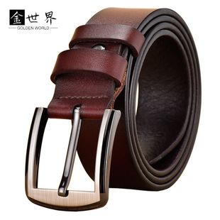 跨境外贸爆款男士真皮皮带 商务男士真皮休闲针扣腰带 压印LOGO带详情3