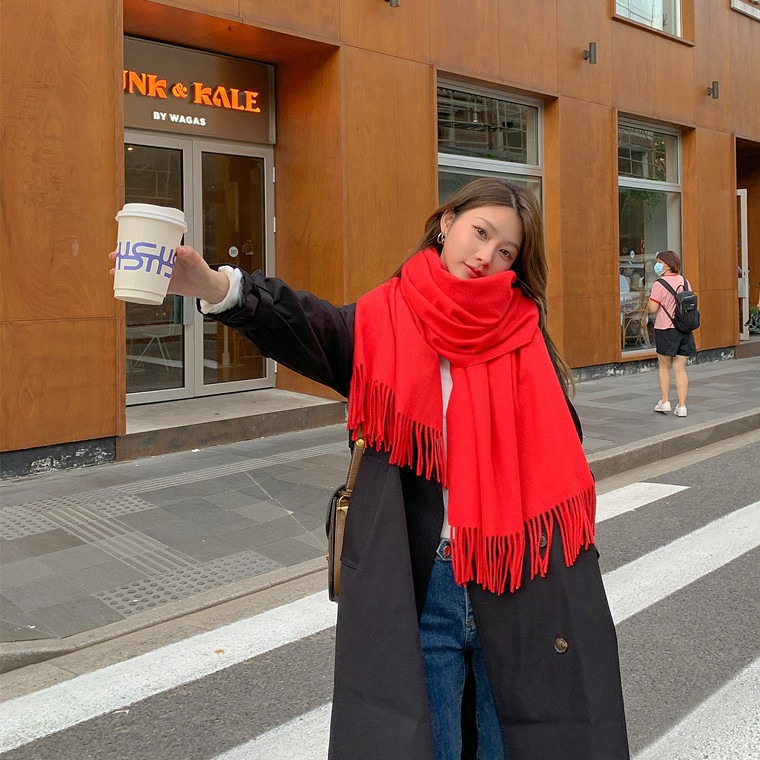 Red Scarf Women's Winter High-Grade Sense Of Wool Scarf 100 Imitation Cashmere Scarf Autumn And Winter Annual Red Scarf Wholesale Application Scenario