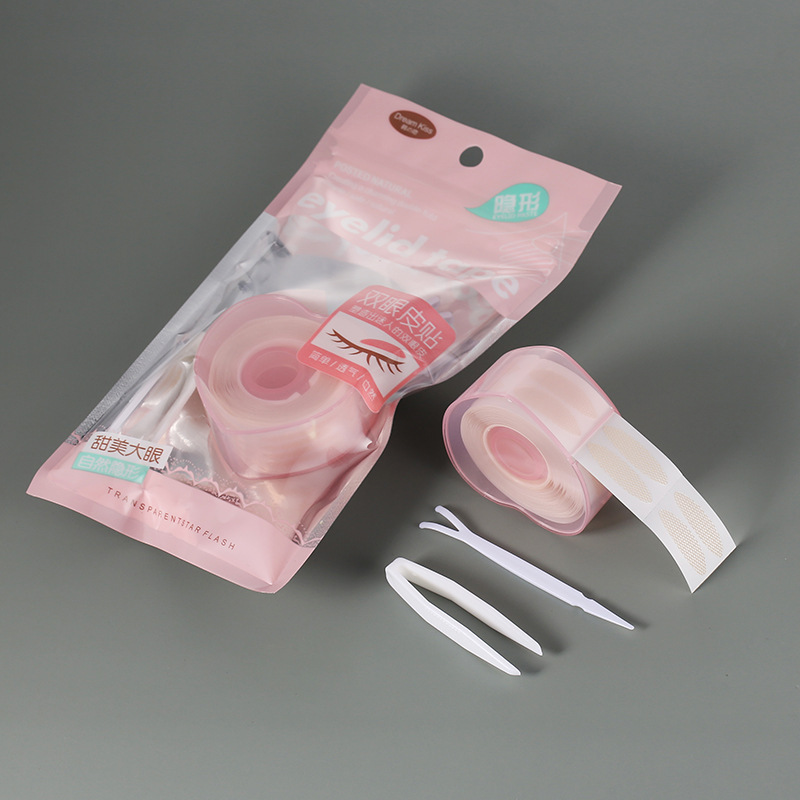 Lace double eyelid adhesive with protective film mesh Pink heart-shaped roll breathable water spray adhesive eye adhesive full figure