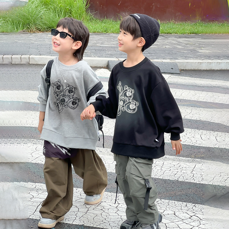 Michael Xi Children's Clothing Boys' Hoodie Autumn 2024 New Boys' Autumn Cool Children's top Round neck Spring and Autumn style details Picture