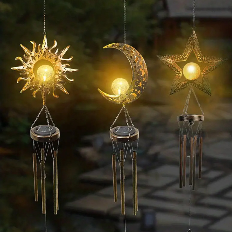 Cross-Border Solar Garden Moon Wind Chimes Light Solar Wind Chimes Pendants Wrought Iron Hollowed Out Outdoor Garden Landscape Decoration details Picture