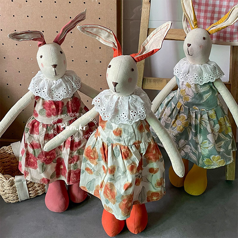 New Korean-style cotton and linen hand-dressed rabbit doll, children's soothing toy, birthday gift, home decoration doll