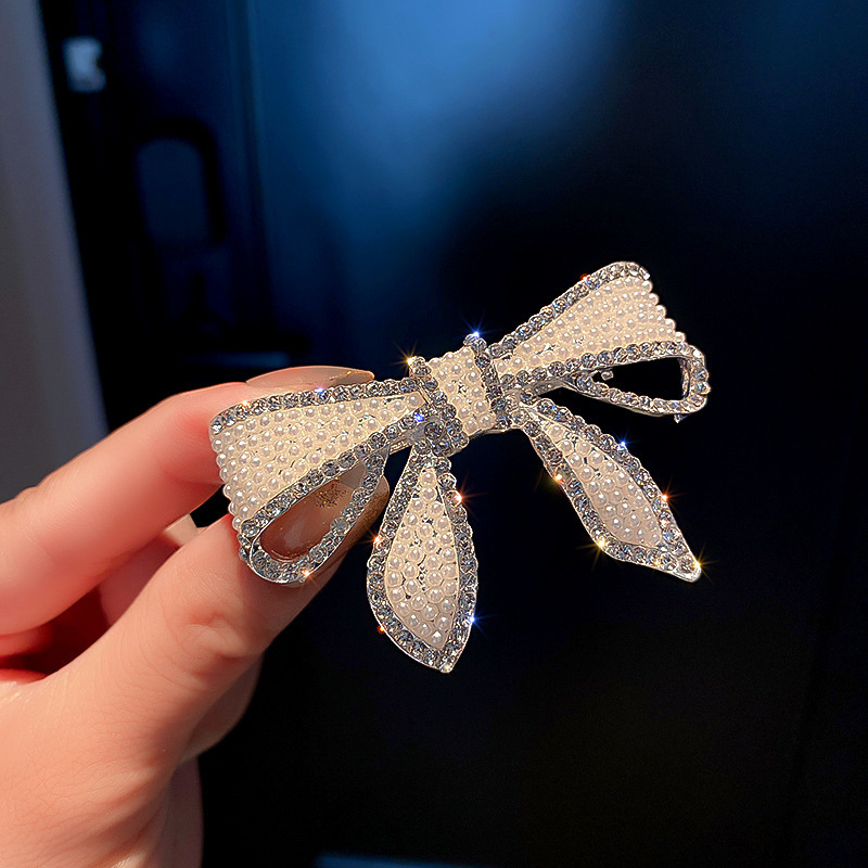 Net Red Bow Pearl Clip Headdress Girly Side Clip Back Head Rhinobar Spring Clip Fashion Temperament Hair Clip details Picture