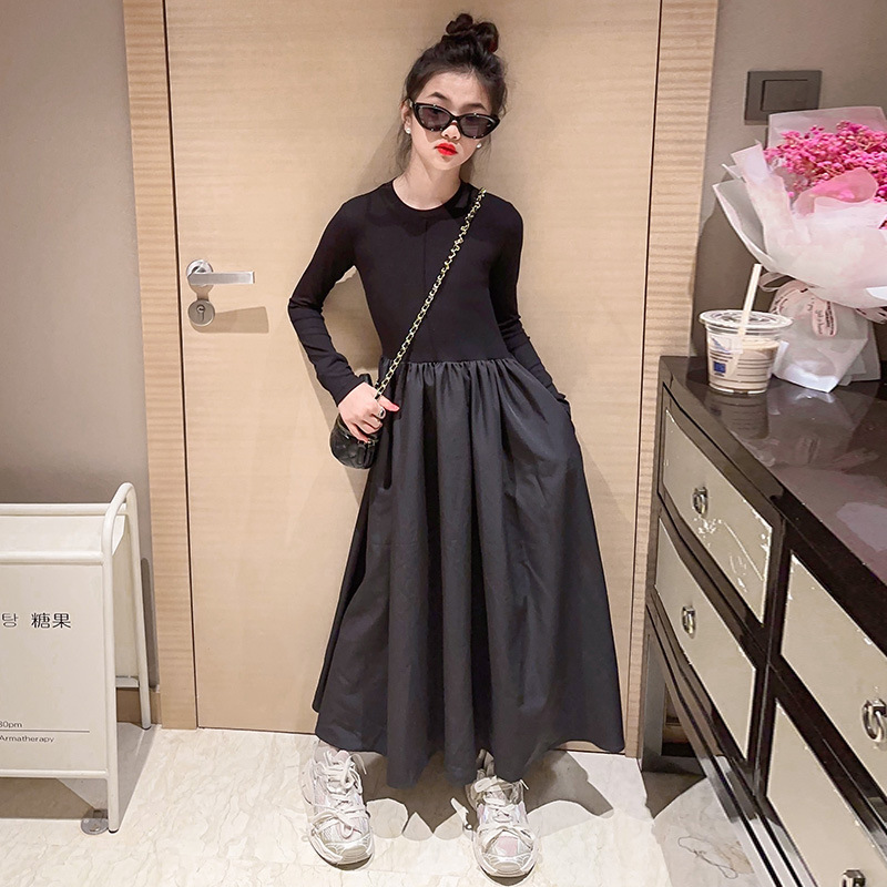 Orange tiger girl black Hepburn style knitted dress 2023 autumn waist slimming long A-line skirt tide Application Scenario