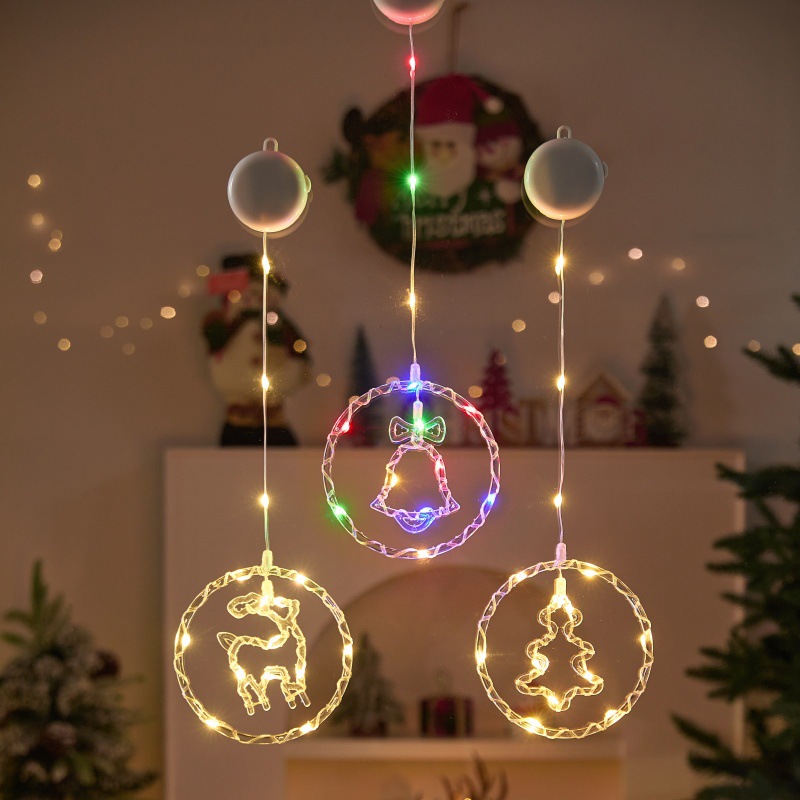 Cross-border LED Christmas decorative lights, hanging lights, display Windows, festive atmosphere, remote control battery boxes, circular color light strings Item Picture