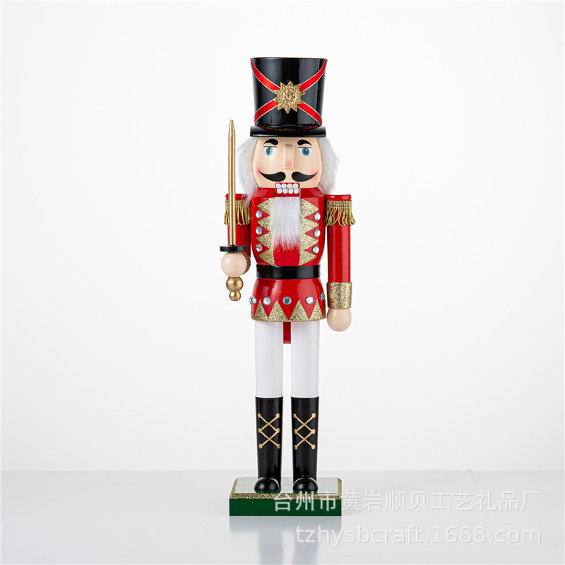 Sb58508 New 38Cm Classic Red Green Sword With Wooden Nutcracker Soldiers Christmas Scene Decoration Specification drawing