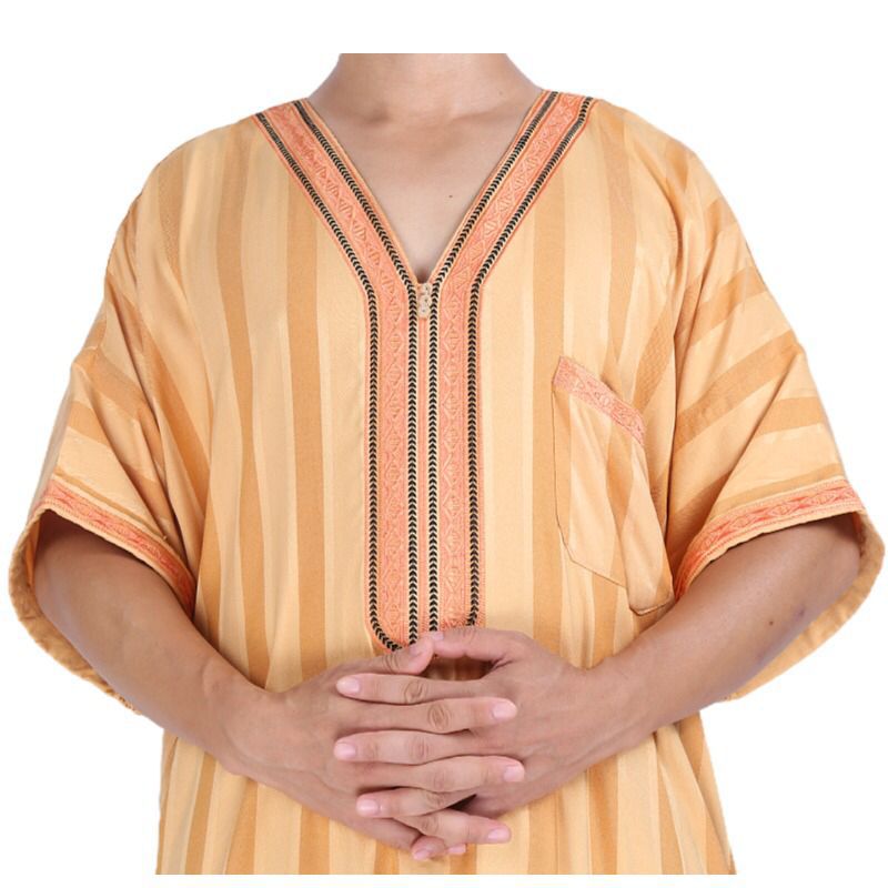 African Arabian robe short sleeve V neck Arabian robe embroidered stripe wholesale Item Picture