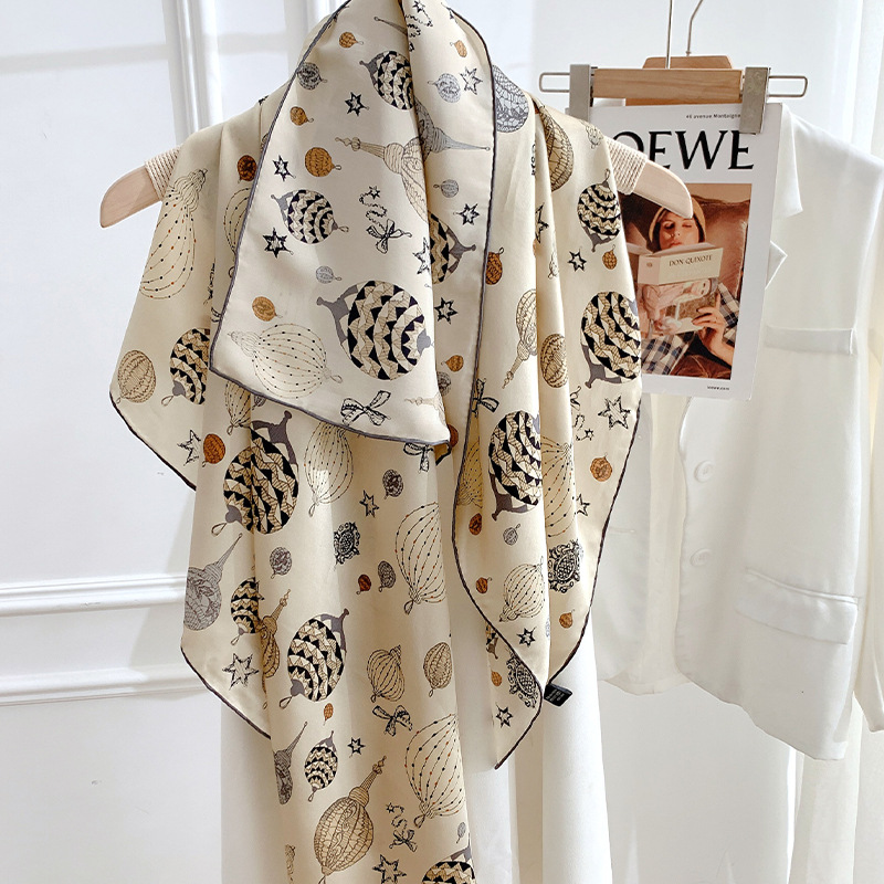 2022 New Full Print Hot Air Balloon Silk 110 Square 100% Mulberry Silk Shawl Scarf Women's Double Print details Picture