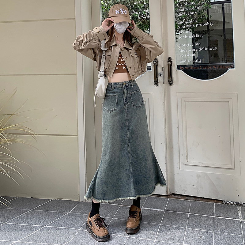 2024 Spring Denim Skirt Thin Cover Hip Bag Hip Skirt Autumn New Female High Waist Temperament All Match Fishtail Skirt details Picture