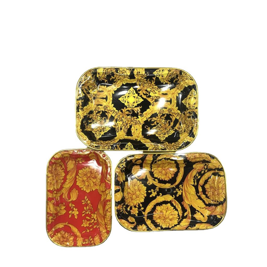 长方形水果盘/新款多种图案/包金边花纸盘细节图