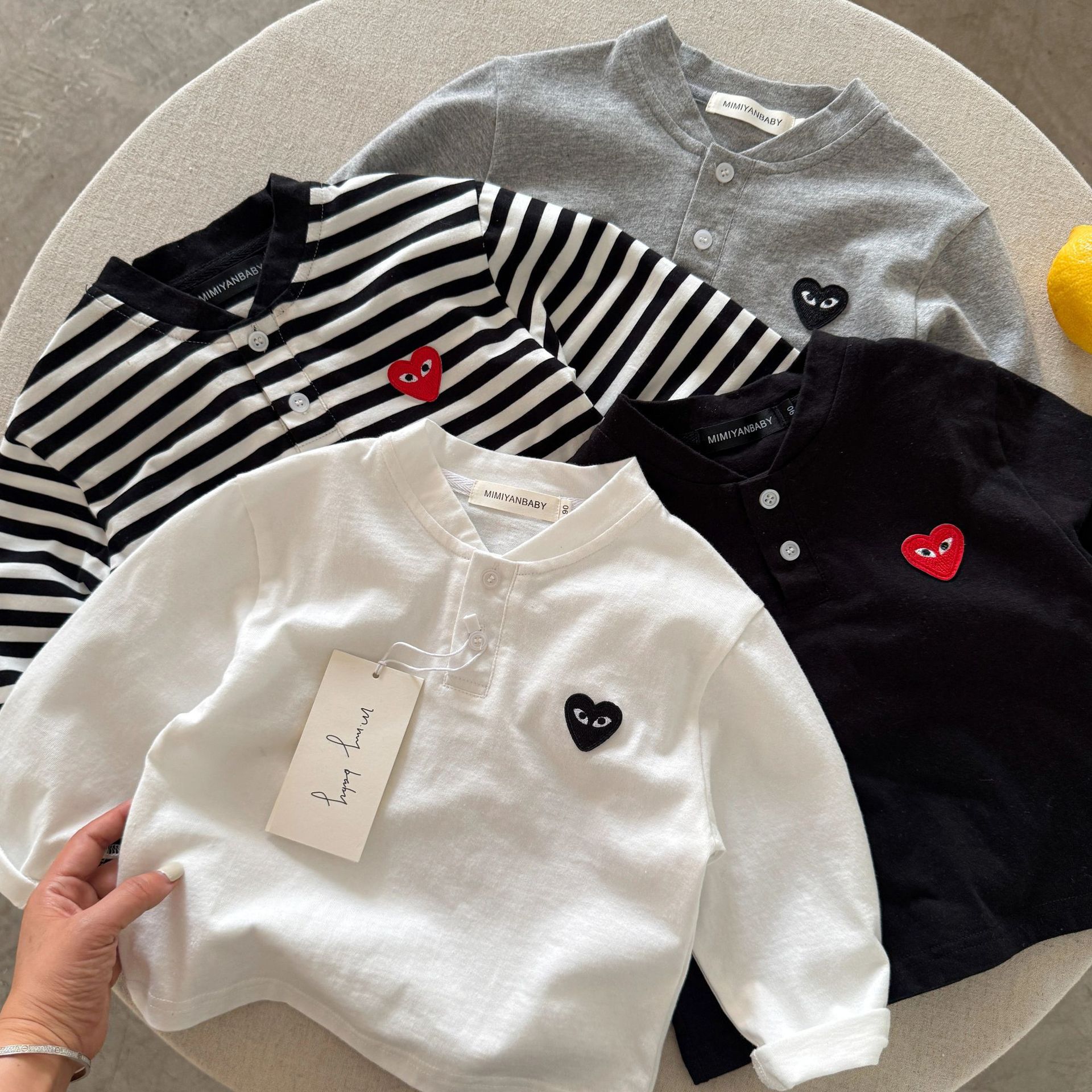 Children's long-sleeved T-shirt 2025 Spring and Autumn Children's clothing, a heartwarming trendy brand for boys, baby and children's striped base, big children's top