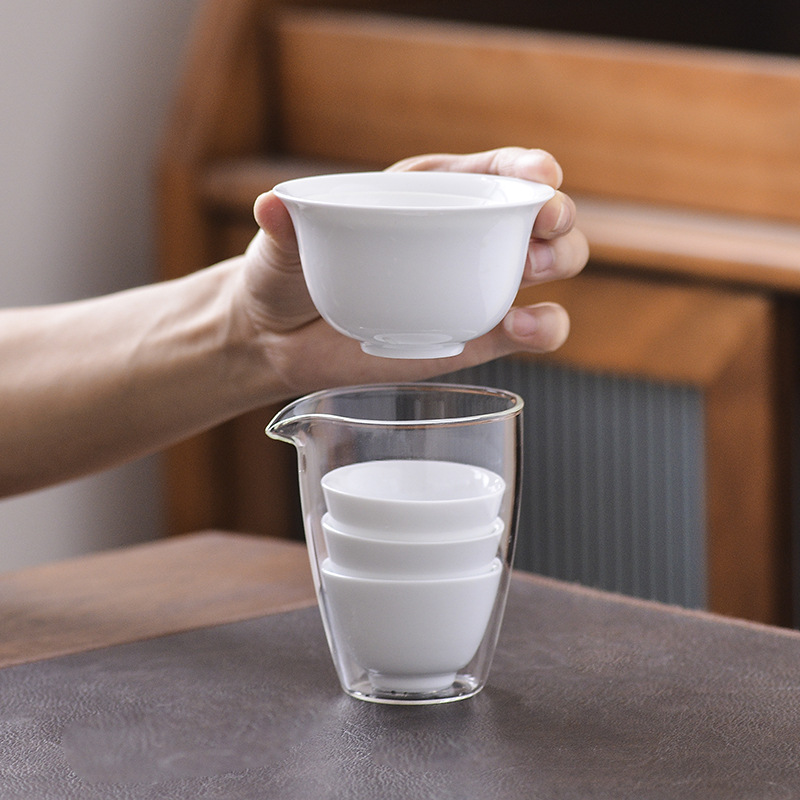 Travel tea set, portable Dehua white porcelain Gongfu tea set, business trip express cup, gift tea cup, can be printed with logo Specification image