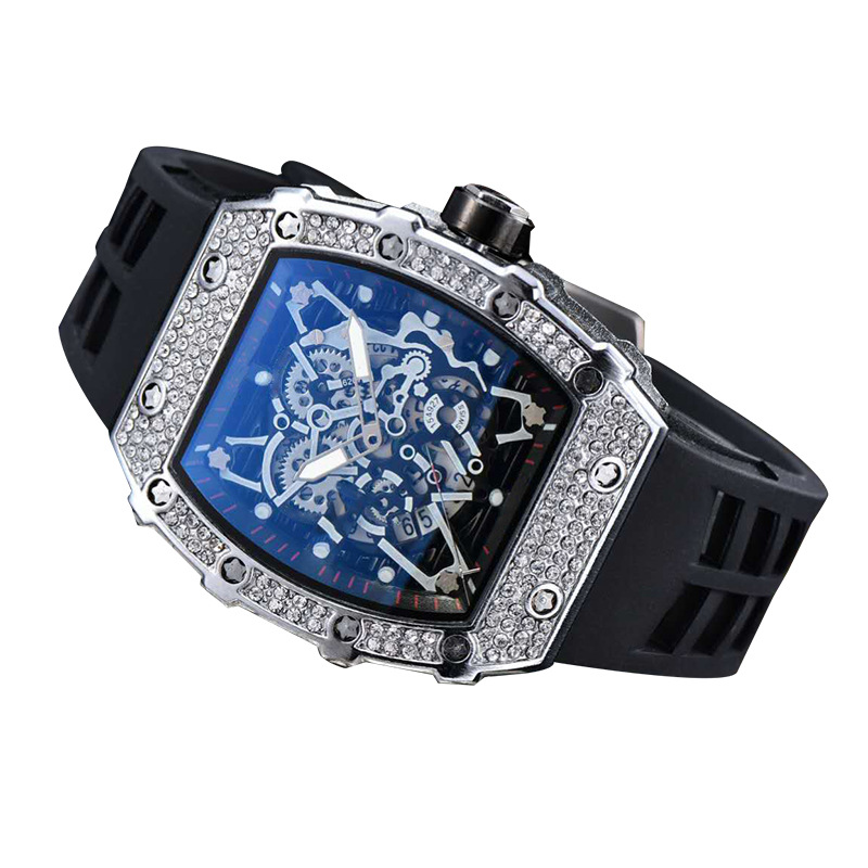 European Perfect diamond men's quartz watch casual fashion wine barrel watch Richard diamond hollow men's watch
