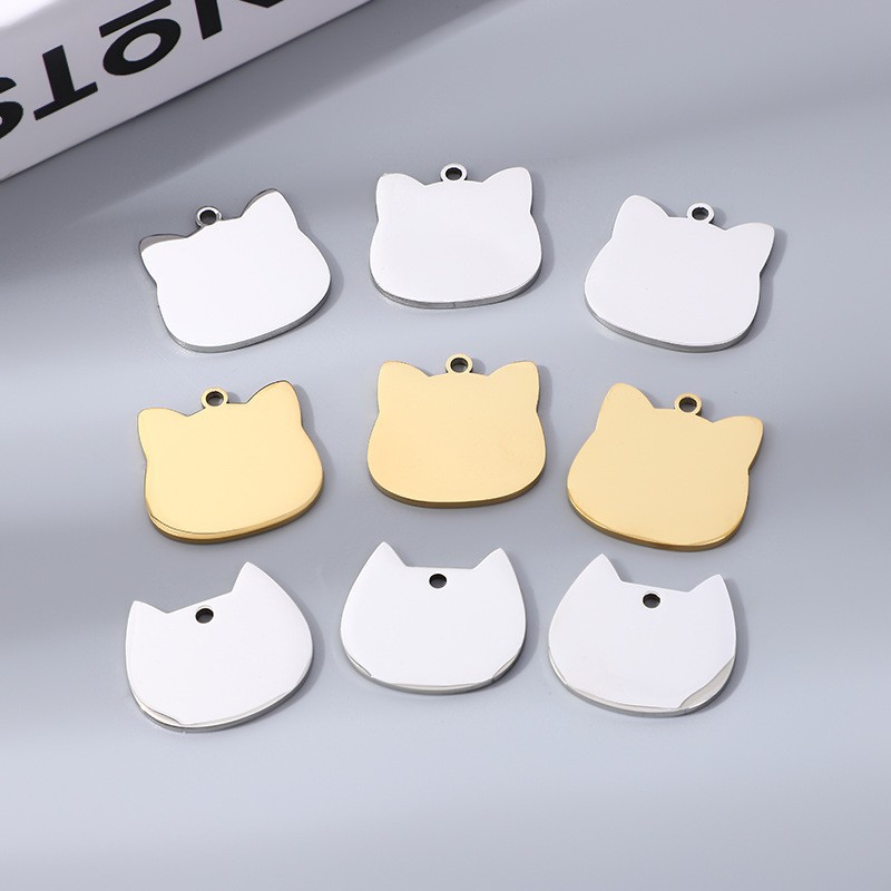 Acero inoxidable cat tag colgante pet cat dog tag anti-pérdida placa de identificación en blanco cross border cuello grabado láser nombre