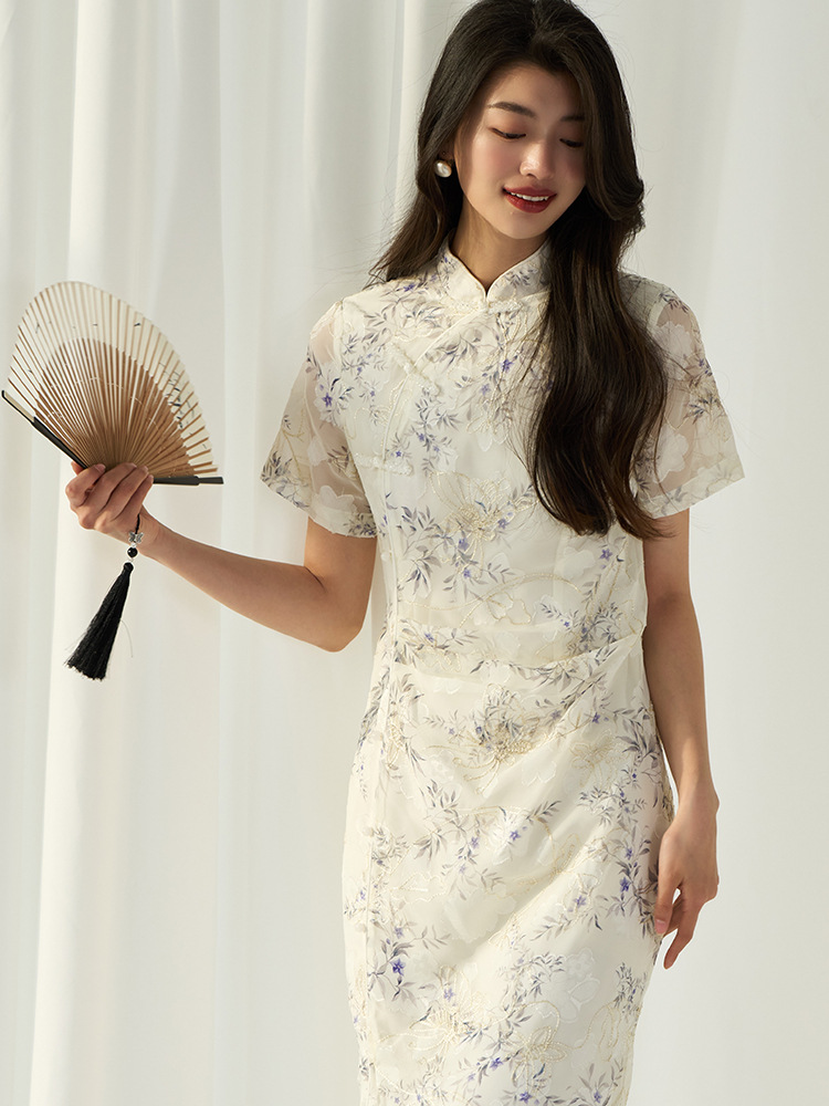 【 Shengdu 】24 Summer New Chinese Style New Chinese embroidery printed button-up chiffon high-end improved dress for women