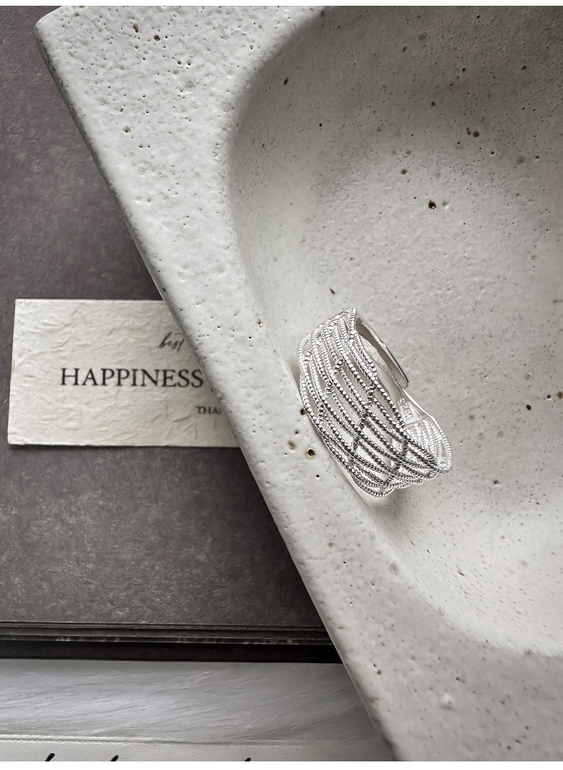 S925纯银韩版小众设计感闪光复古编织戒指韩式风个性手工指环批发详情6