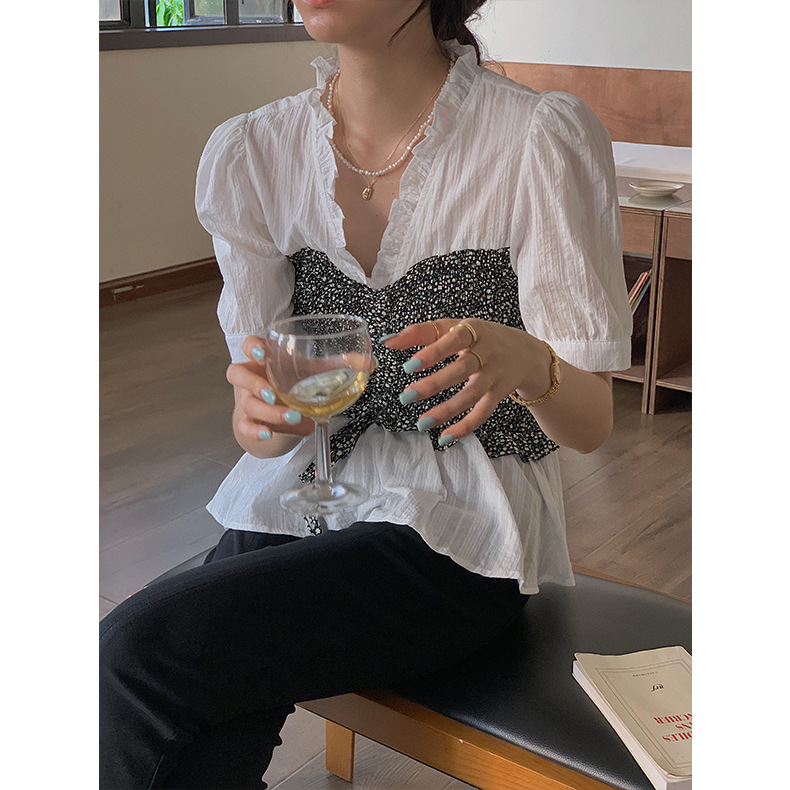 【复活款】法式复古V领碎花短款上衣夏季新款衬衫设计感小众Q1082