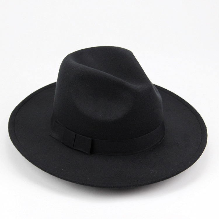 Europe And The United States Street Patting Wool British Retro Jazz Hat Men And Women Big Brim Top Hat Felt Hat Every Shade details Picture