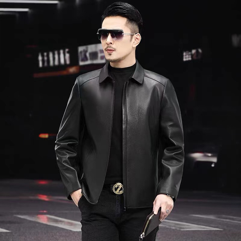 Wholesale of men's casual lapel leather jackets with fleece and thickened large-sized pu men's coats for the 2022 autumn and winter season Specification image