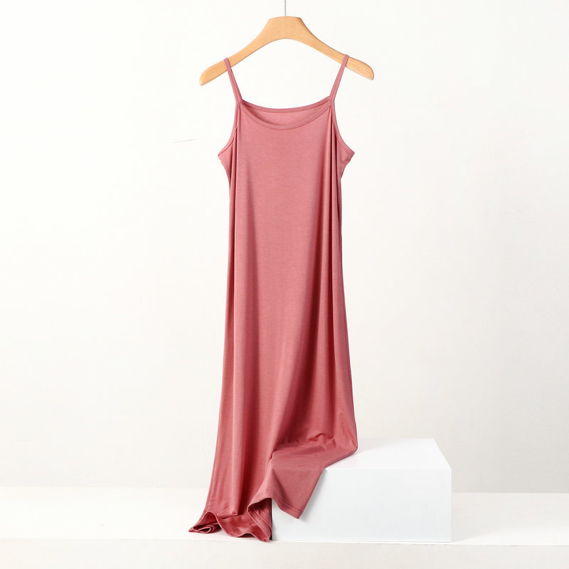 A plus-size, form-fitting long dress for spring and summer, paired with a nightgown and strappy modal cotton solid color base dress for women Specification image