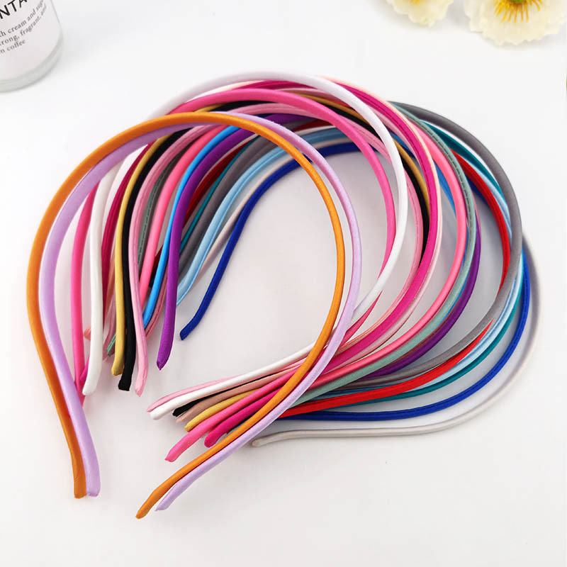 Wholesale Metal All-Wrapped Cloth Color Thin Headband Diy Handmade Accessories 5Mm Wide Headband Solid Color Cloth Headband Specification drawing