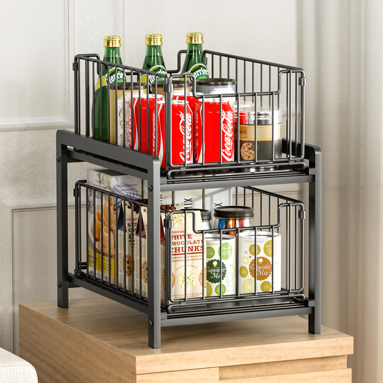 Lower sink storage rack Cabinet storage rack Multi-layer removable pull-out kitchen countertop debris sink storage rack Specification drawing