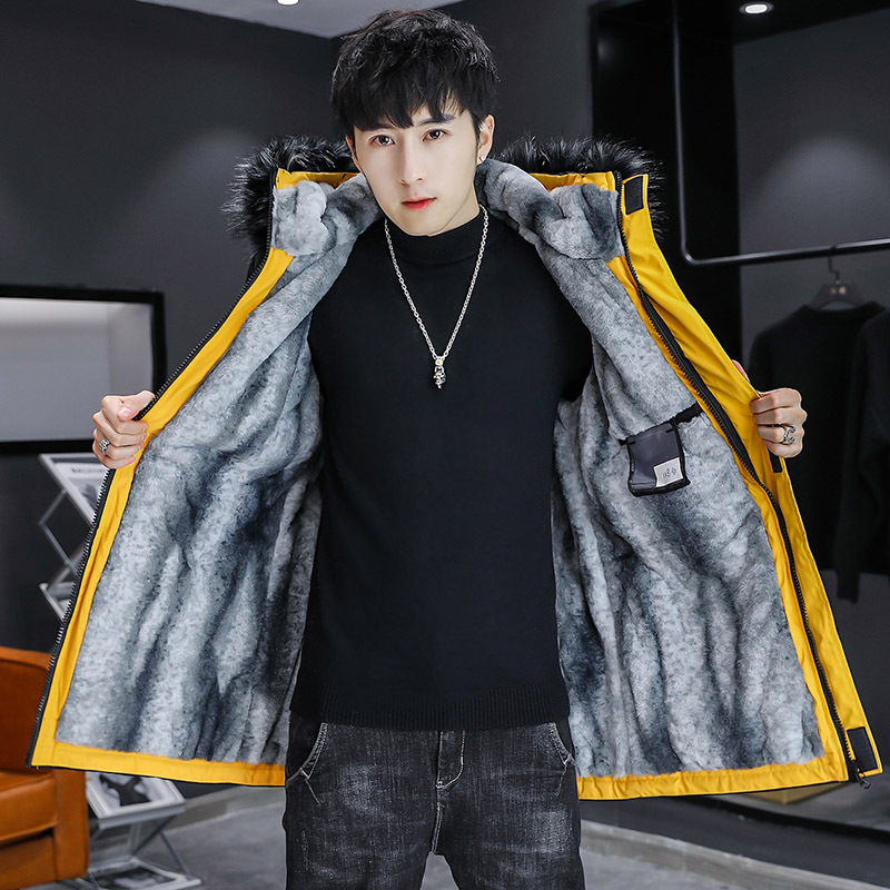 Men's mid-length winter jackets for foreign trade, Korean-style cool winter clothes, thickened cotton-padded jackets with down, trendy cotton-padded clothes details Picture
