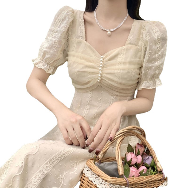 Tea break French dress, bellflower first love dress, retro gentle, salty and sweet, chic dress, fairy-like, super fairy-like forest style Item Picture