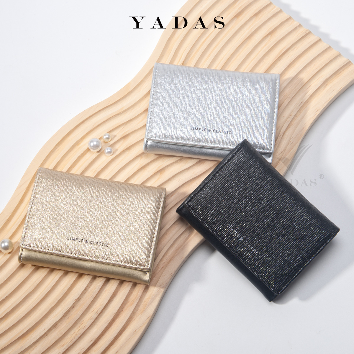 【 Sparkling 】YADAS Simple Ladies' card Case, fashionable gold and Silver PU leather short 30% off coin Purse Specification image