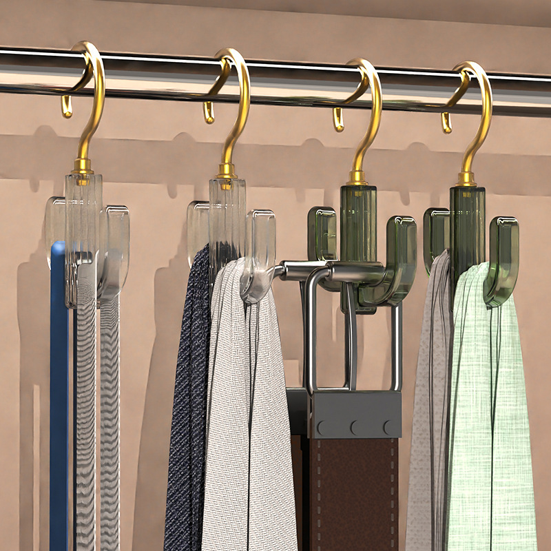 360 Swivel Hook Light Luxury Wardrobe Free Punch Hanging Tie Belt Scarf Bag Hook Cactus Hanger details Picture